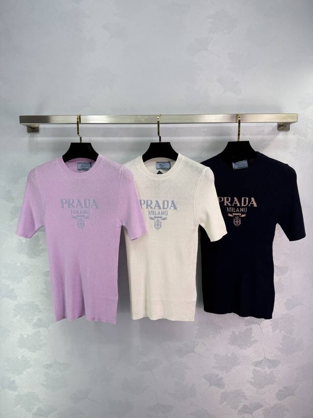 prada Prada Round Neck Knitted Short Sleeves Soft And Comfortable Slim Fit Su