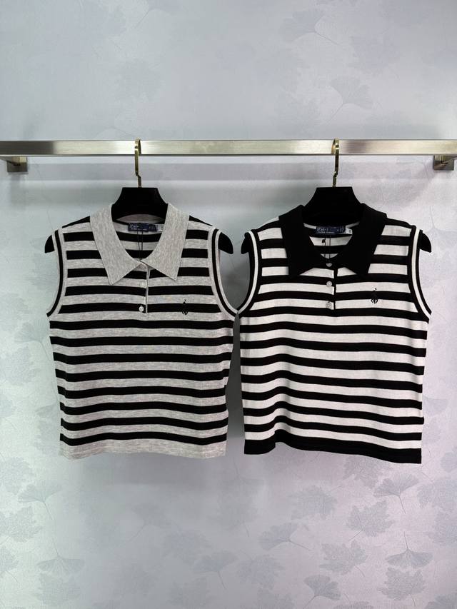 Raff Polo Collar Striped Vest Sleeveless Design Is Very Suitable For Summer Wear