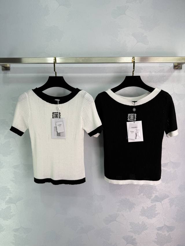 chane* New Round Neck Knitted Short Sleeves In Black And White. Available In