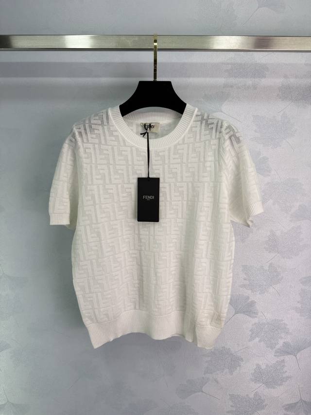fend*White Full-Print Logo Short-Sleeved Knitted Top Classic Style Fashionabl