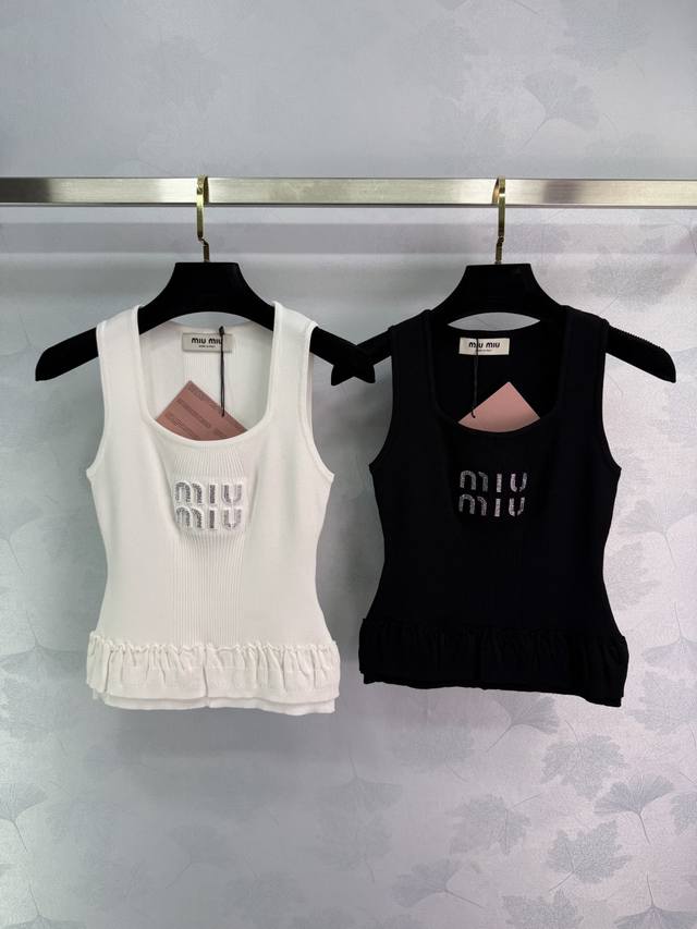 miu Mi*3D Hot Diamond Letter Vest Fabric Is Comfortable And Breathable, Full