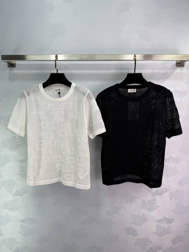 celin*New Women's Round Neck Hollow Short Sleeves, Black And White, Optional,