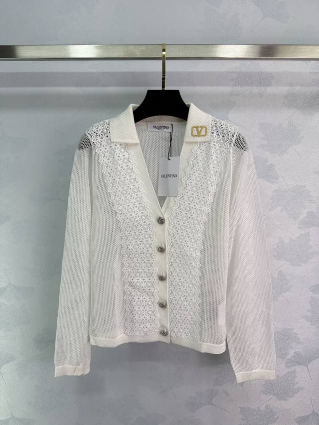 Valentino White Hollow Cardigan V-Neck Design Exquisite Embroidery Details Exqui