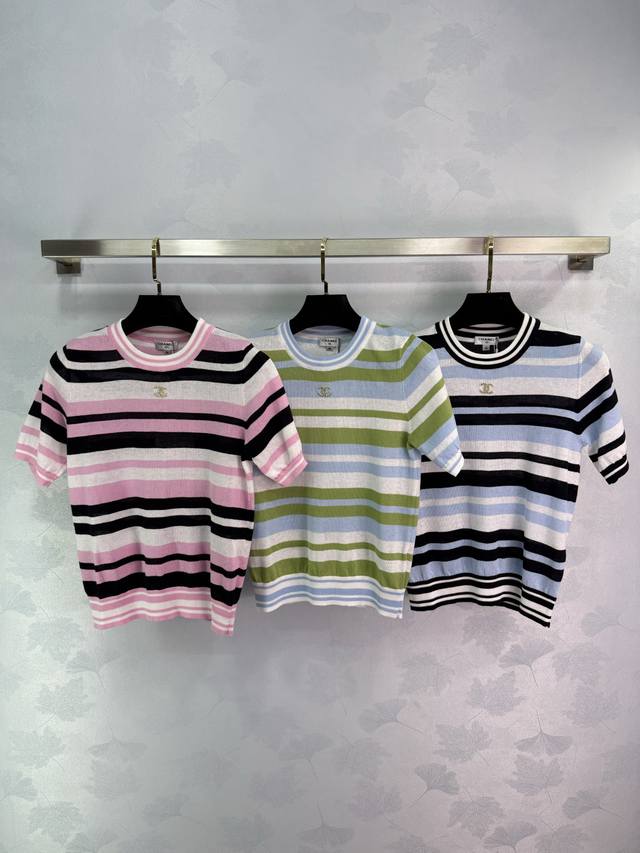 chane* 2025 Spring And Summer Latest Series Striped Contrast Short Sleeves Cu