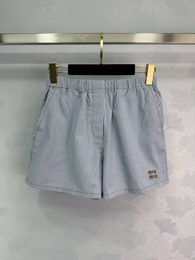 miumi*25 New Striped High Waist Elastic Shorts With Minimalist Style French E