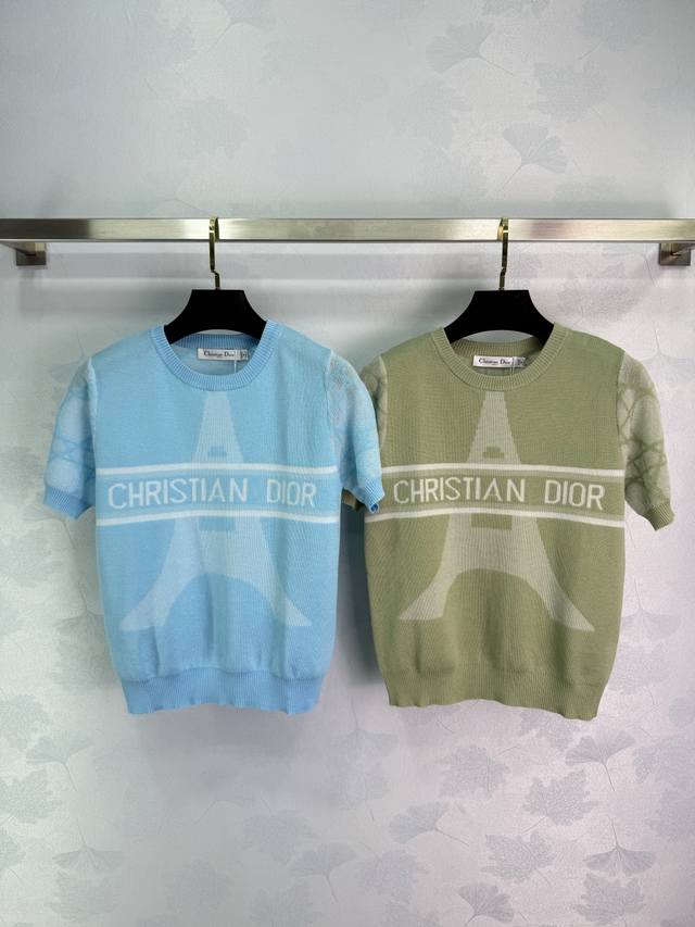 dio*25 Spring And Summer New Knitted Round Neck Short Sleeves Eiffel Tower Le
