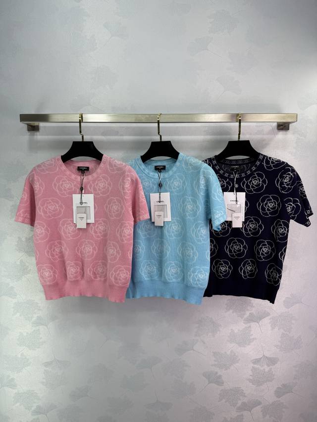 chane*25 Spring And Summer New Knitted Round Neck Short Sleeves Classic Camel
