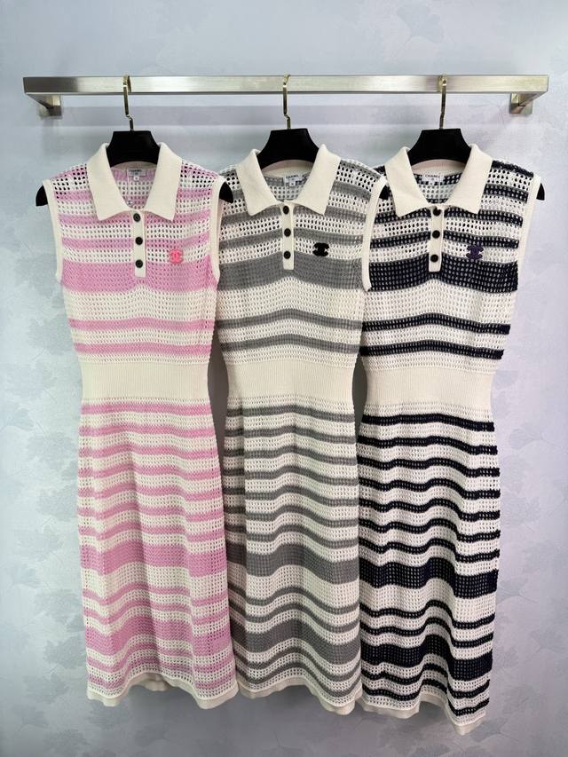 chane* 2025 Spring And Summer Latest Series Striped Hollow Knitted Lapel Vest
