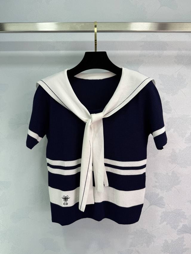dio*25 New Summer Style Contrast Color Navy Collar Bee Letter Embroidery Ches