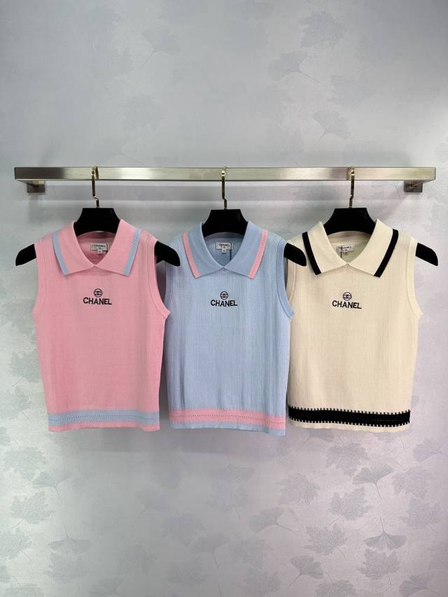 chane* 2025 Spring And Summer Latest Series Contrast Color Lapel Knitted Vest