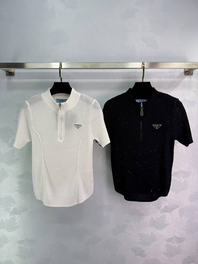 prad* 2025 Spring And Summer Latest Series Stand Collar Zipper Knitted Short