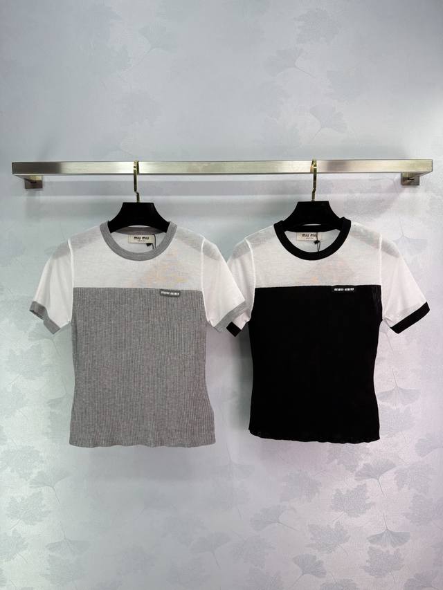 miumi*2025 Spring And Summer Latest Series Round Neck See-Through Knitted Sho