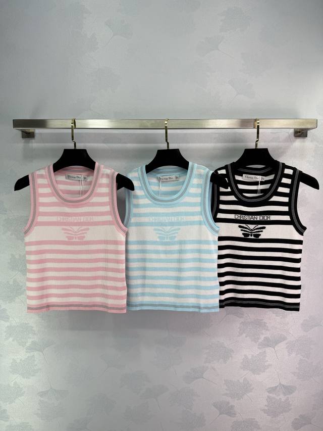 dio* 2025 Spring And Summer Butterfly Striped Knitted Vest Custom Wool Yarn W