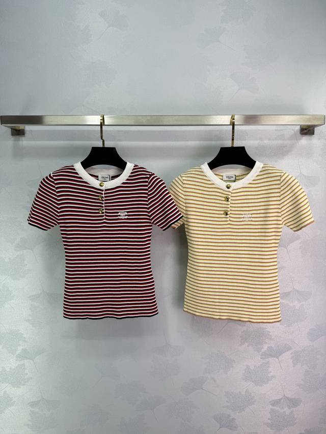 ce*25 Summer New Striped Knitted Short-Sleeved Retro Navy Stripes Sweet Girl