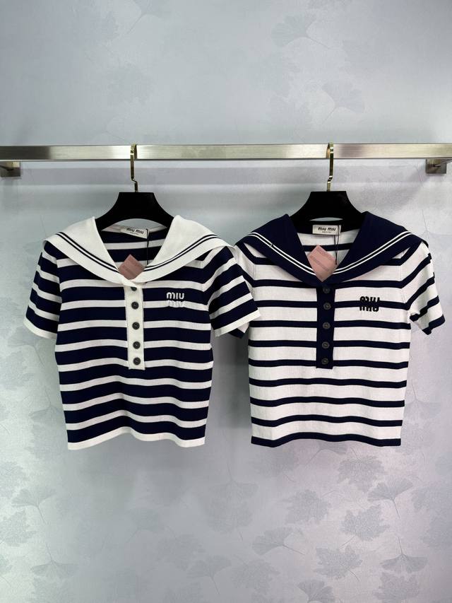 miumi*2025 Spring And Summer Latest Series Shawl Collar Knitted Short Sleeves