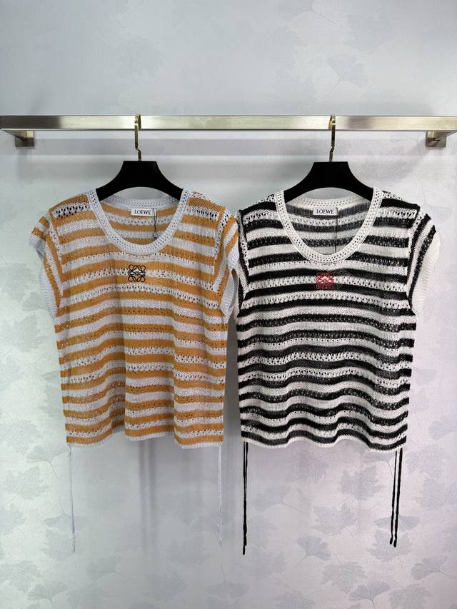 loew*2025 New Arrivals Totem Embroidery Hollow Knitted Short Sleeves Customiz
