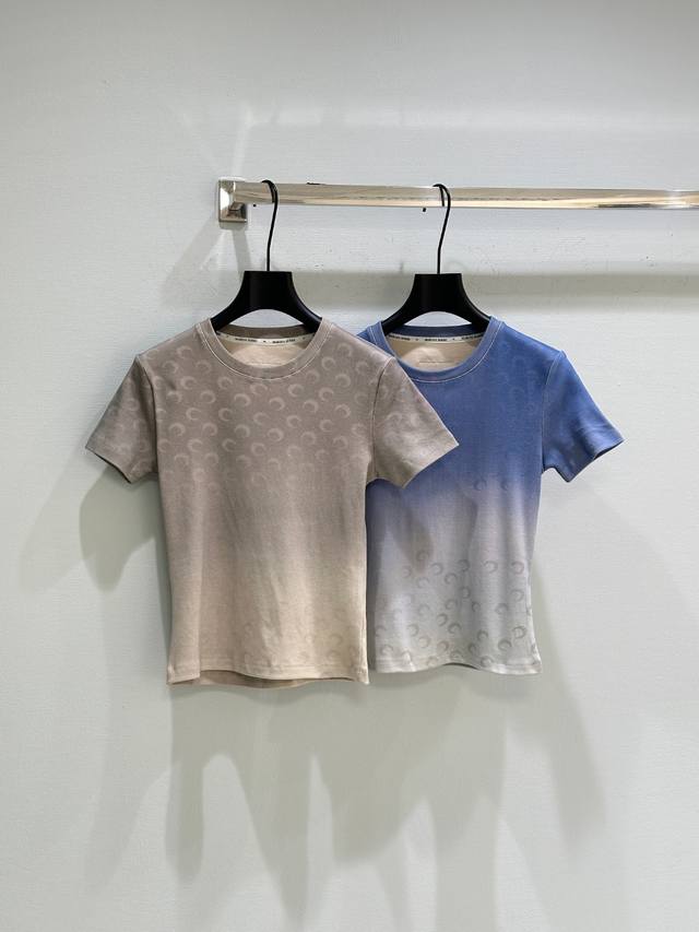 25Ss Summer New Style New Moon Print Gradient Top Pure Cotton Fabric Rowan Co