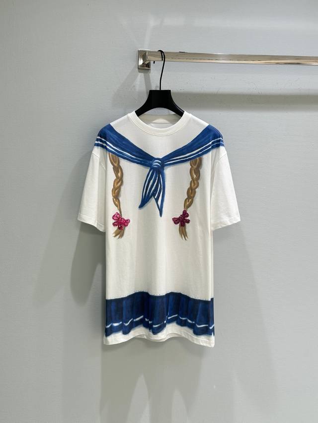 25Ss New Spring And Summer New Arrival This White Childlike T-Shirt Has A Cle