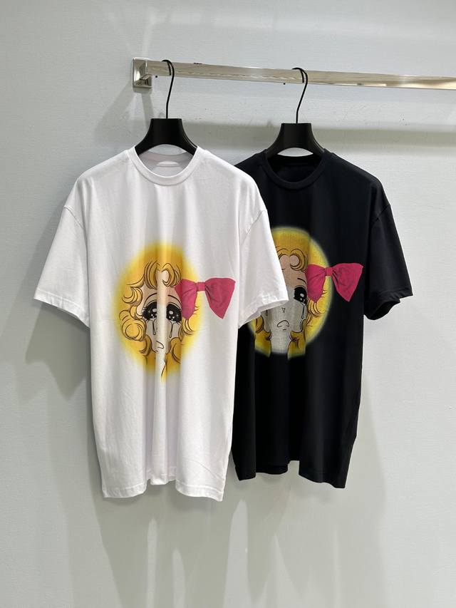 25Ss New Summer Style, Crying Girl, Butterfly Print, Pure Cotton, Loose Versi