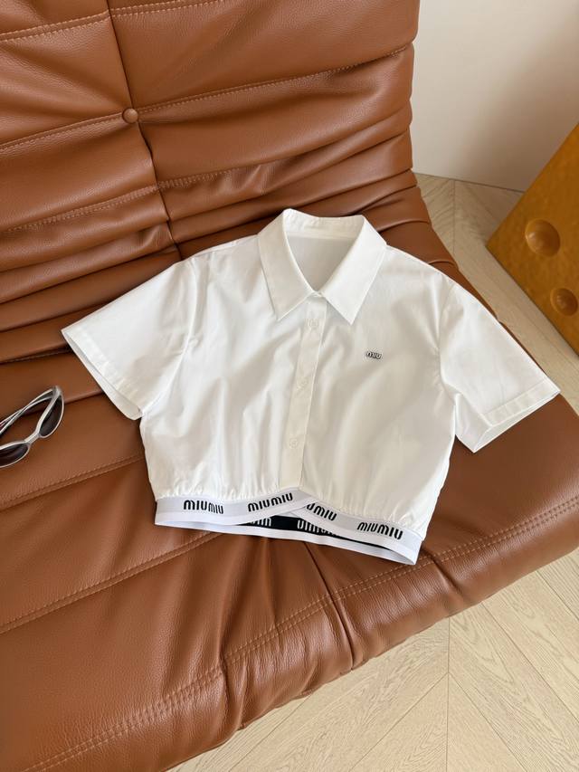 25 Spring And Summer Letter Logo Cross Webbing Stitching Short Shirt Casual V