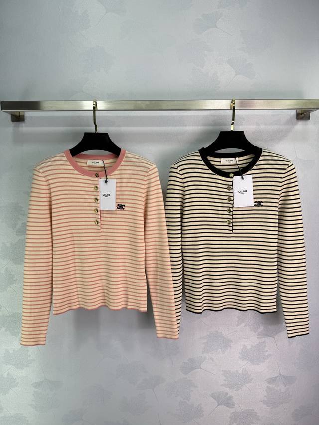 celin*2025 Early Autumn Striped Knitted Long Sleeve Customized Wool Knitted M