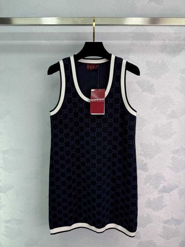 gucc*2025 New Arrivals Jacquard Knitted Vest Dress Customized Yb Cotton Yarn