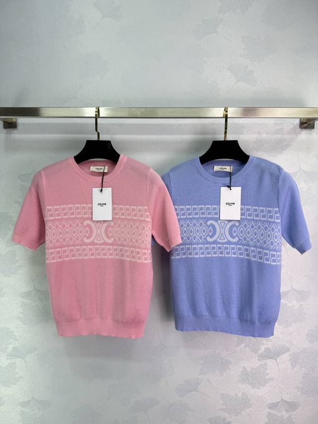 celin*25 Spring And Summer New Knitted Round Neck Short Sleeves Classic Brand