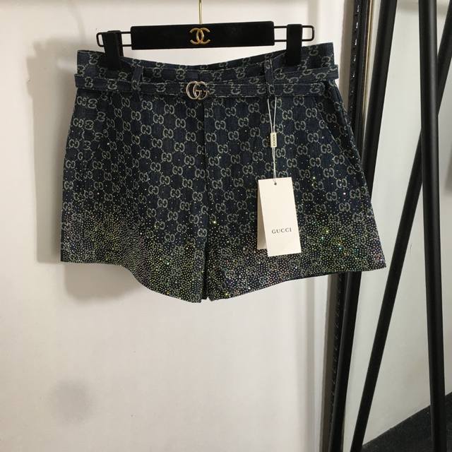 Style No. 20253065 Gucc* New Style Gg Jacquard Color Hot Diamond Denim Shorts Bl