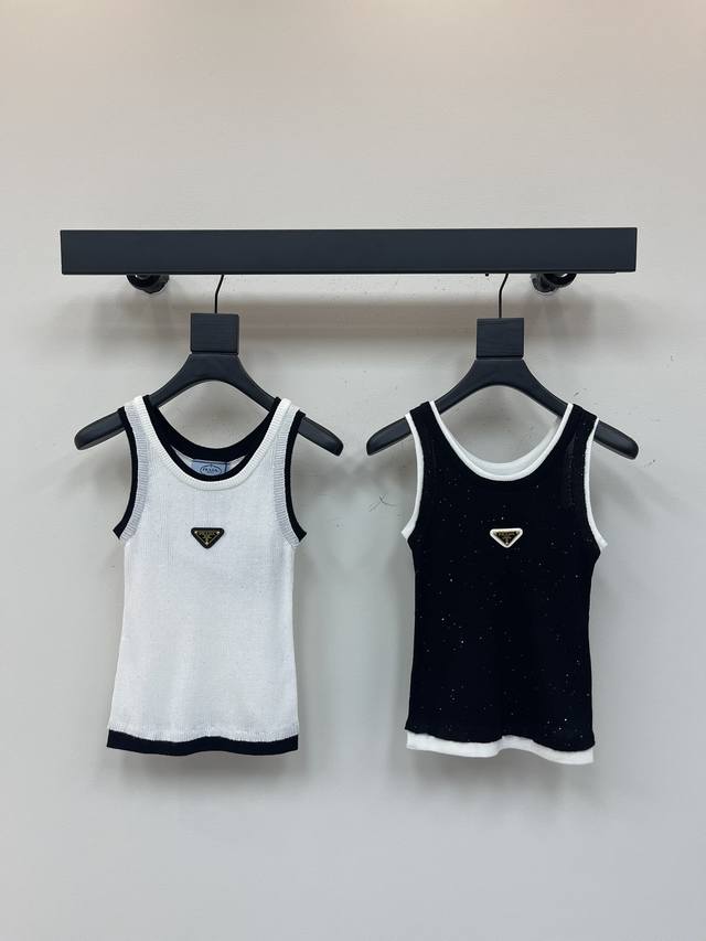 prad*25 Spring And Summer New Style Heavy Sequin Stitching Knitted Vest Custo