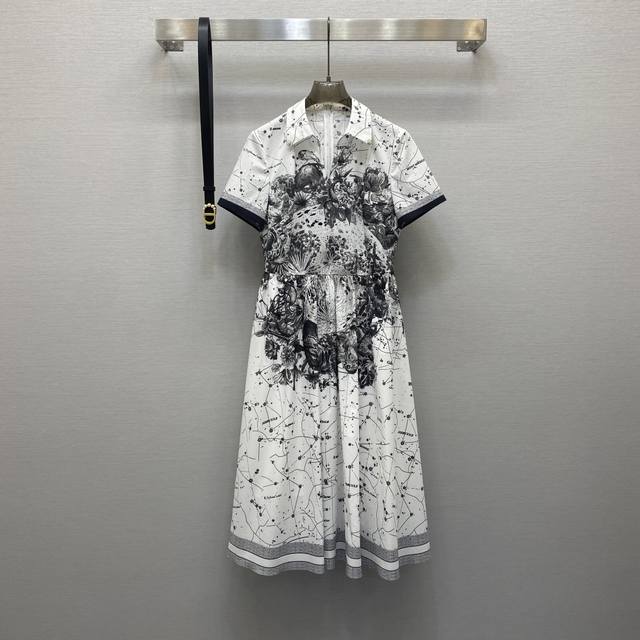 di*25Ss Digital Positioning Printing Sexy V-Neck Waist Dress With Belt High-Q
