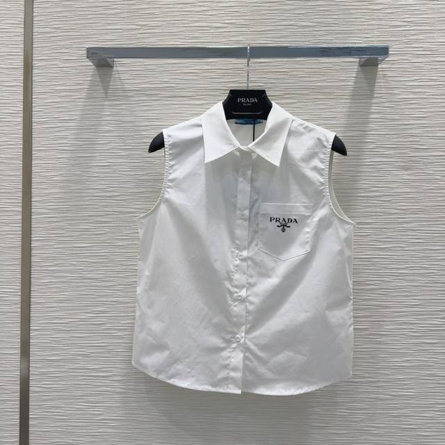 prad * 2025Ss New Style Lapel Sleeveless Vest Shirt Simple And Elegant Chest