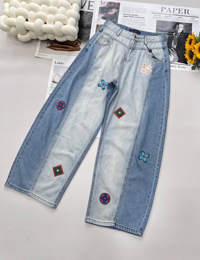louis Vuitton 's Yin-Yang Color Stitching Embroidered Scimitar Wide-Leg Pants