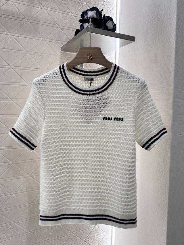 miumi*2025 New Arrivals Hollow Knitted Round Neck Short Sleeves Customized Yb