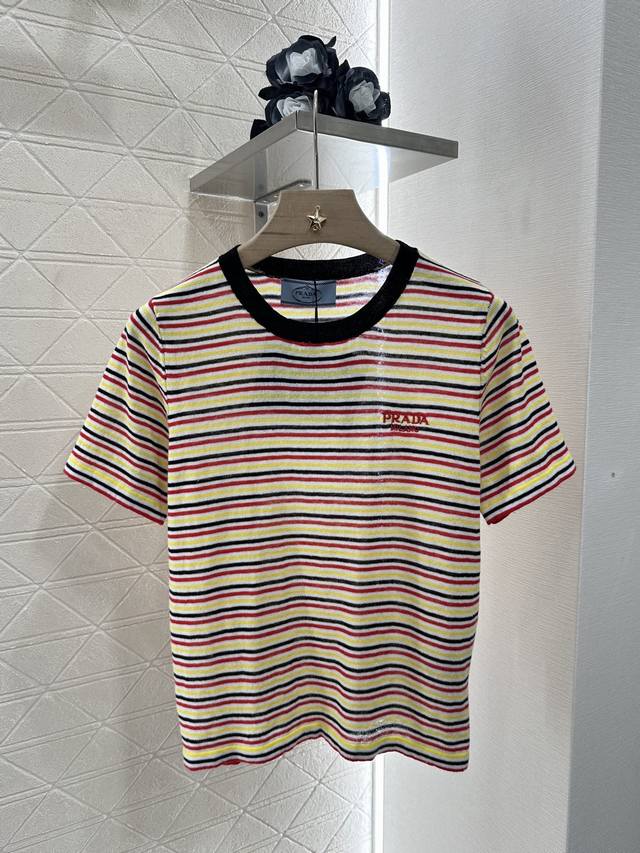 prad*2025 New Arrivals Striped Knitted Short Sleeves Customized Yb Silk And W