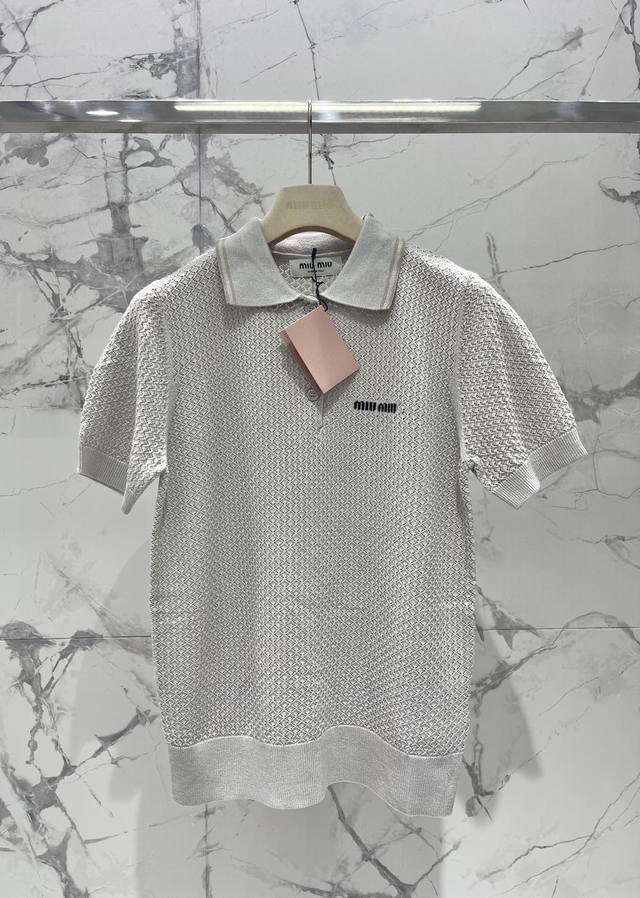Miaojia 25 Spring And Summer New Beige Letter Logo Knitted Polo Shirt The Beige