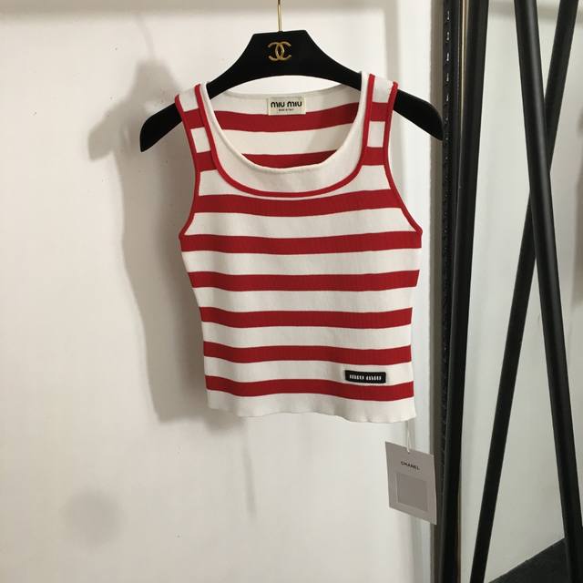 Style No. 20253046 Miumi* New Collar Logo Striped Knitted Vest Red Black One Siz