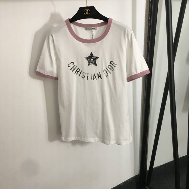 Style No. 20253058 Dio* New Five-Pointed Star Letters Distressed Printed Short-S
