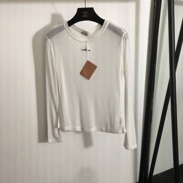 Style No. 6079 Miumi* New Collar Label Letter Patch Long Sleeve Thin T-Shirt Bot