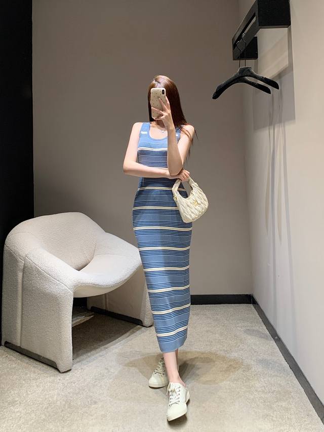 prad* 25Ss Spring/Summer New Striped Stretch Cotton Knit Dress | Exclusive Yb