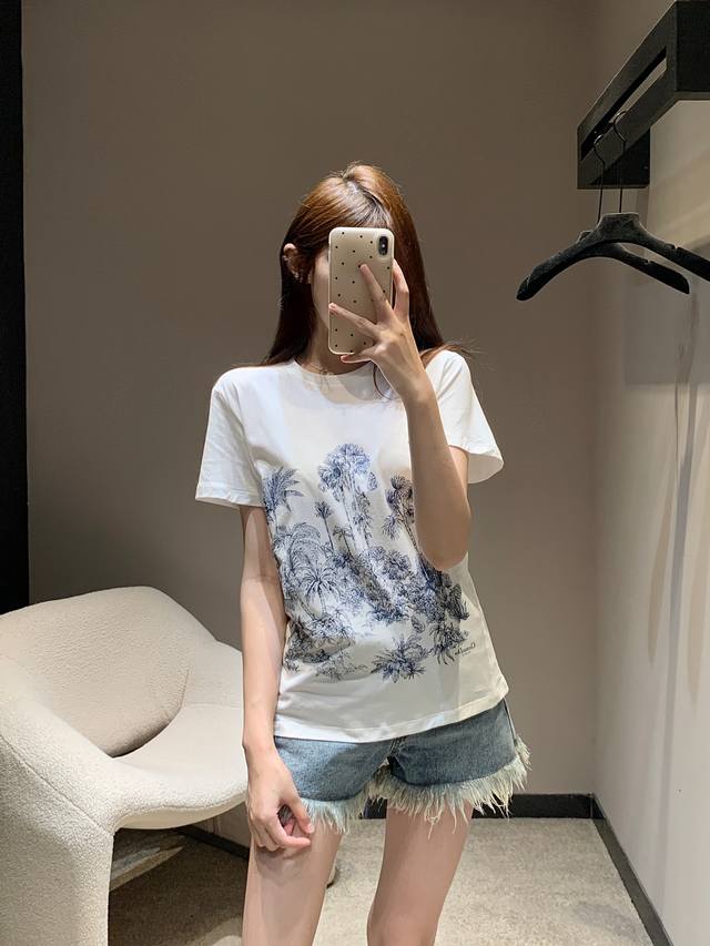 dio* 25Ss New Spring And Summer Floral Print Round Neck Short-Sleeved T-Shirt