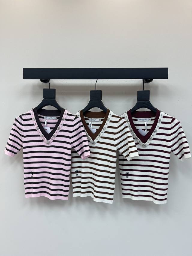 dio*25 New Style Heavy-Duty Neckline With Rhinestone Stripes, V-Neck, Knitted