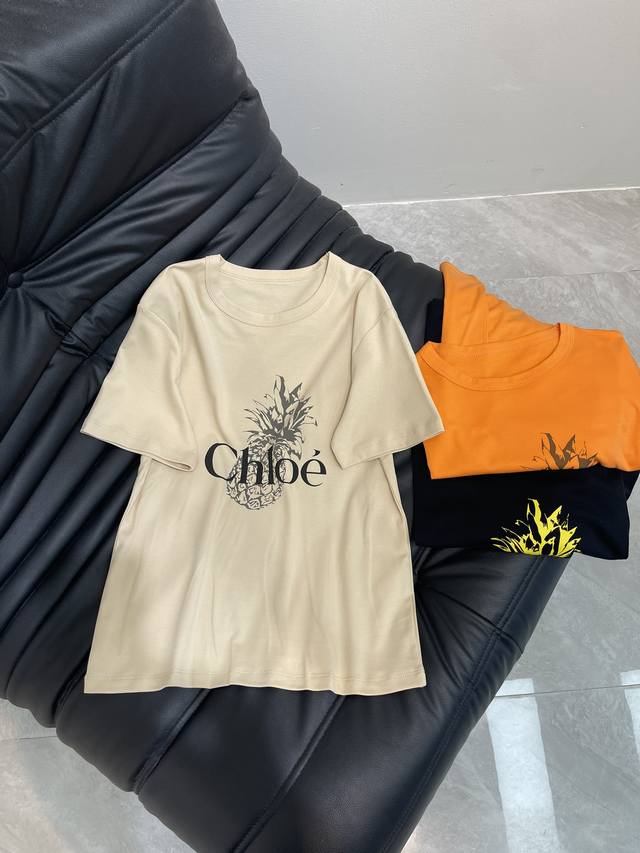 chlo*25 New Spring And Summer Pineapple Letter Logo Short-Sleeved T-Shirt. Sl