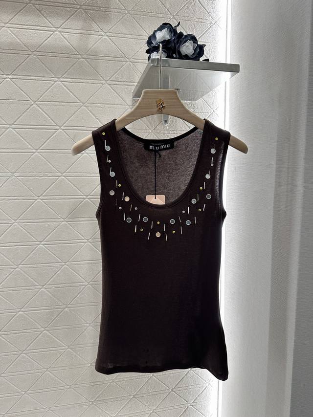 miumi*2025 New Arrivals Beaded Cotton Vest Customized Yb Twill Cotton Materia