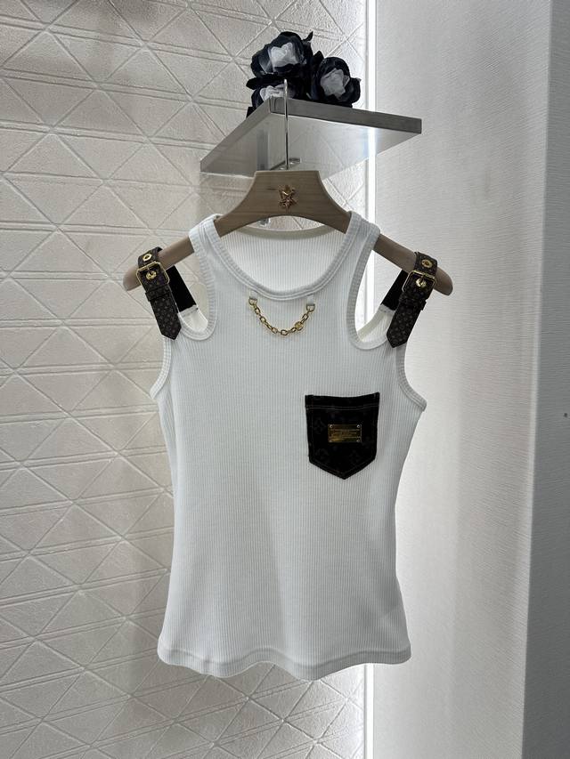 louis Vuitto*2025 New Arrivals Leather Shoulder Strap Chain Cotton Vest Custo