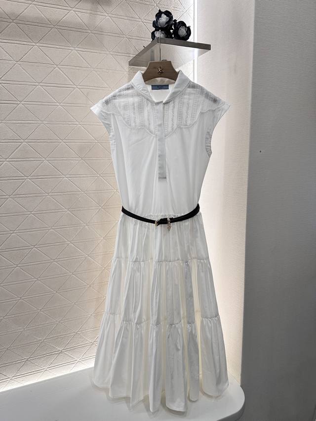 prad*2025 New Arrivals Lapel Embroidered Belt Sleeveless Long Skirt Customize