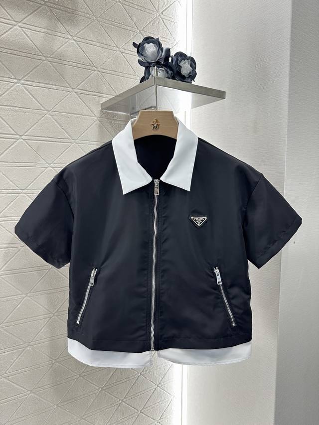 prad*2025 New Arrivals Short-Sleeved Colorblocked Jacket And Shorts Set Custo