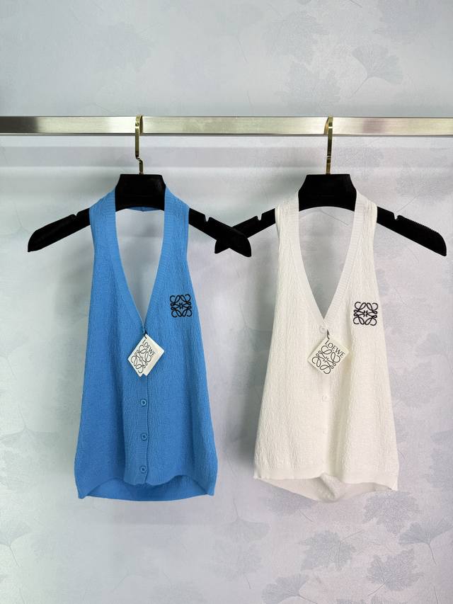 loew*New Summer Style Embroidered Logo Irregular Knitted Vest In Blue And Whi