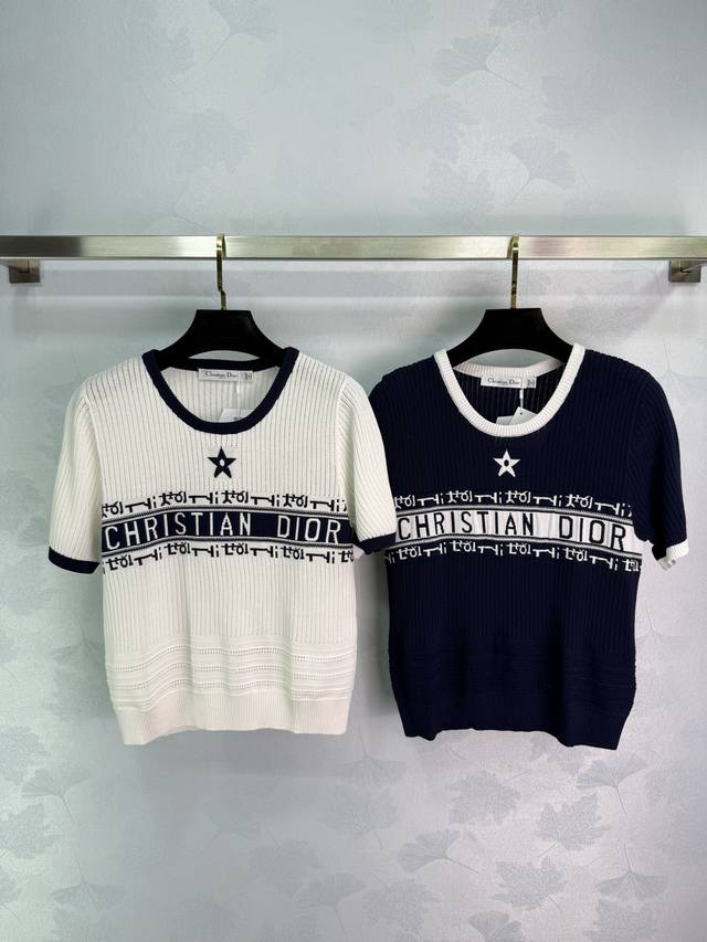 dior Knitted Short Sleeves Classic Style Black And White Available Jacquard D