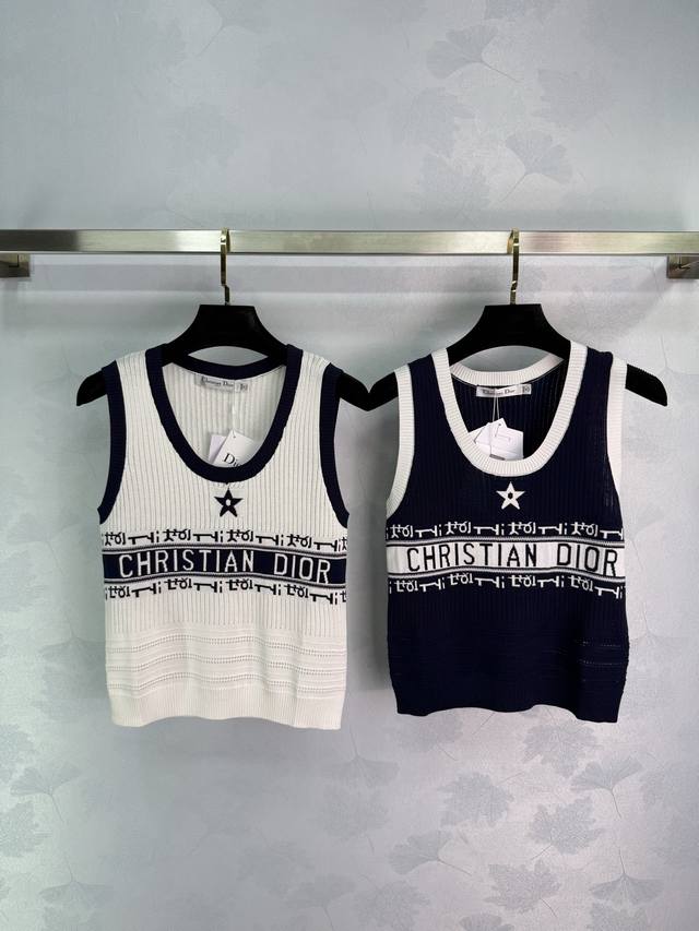 dior Knitted Vest Classic Style Black And White Available Jacquard Design Wit