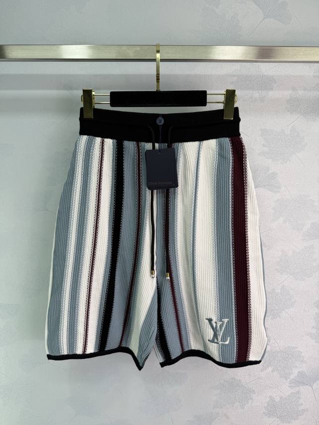 louis Vuitton*Casual Shorts Classic White, Blue And Red Stripes Design Embroi